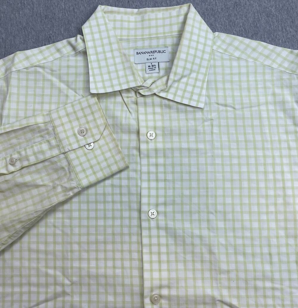 Banana Republic Shirt Mens Large (16 - 16.5) Check 100% Cotton Slim Fit